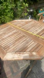 Massief hout Tuintafel + 4 stoelen, inklapbaar tafel/stoelen, Ophalen, Gebruikt
