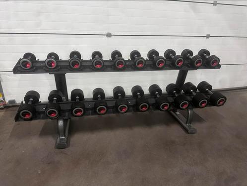 Life Fitness Vaste Rubberen Dumbells 2kg t/m 20kg +Opbergrek, Sport en Fitness, Fitnessmaterialen, Zo goed als nieuw, Dumbbell