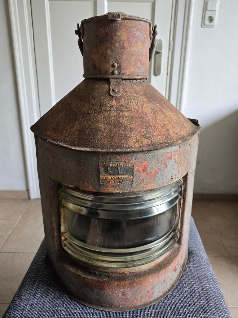 Antieke scheeps lantaarn met orginele olielamp, Ophalen, Gebruikt
