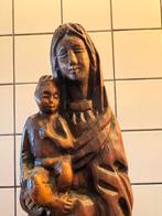 Houten Maria met Kind Beeld - Handgesneden, Antiek en Kunst, Ophalen of Verzenden