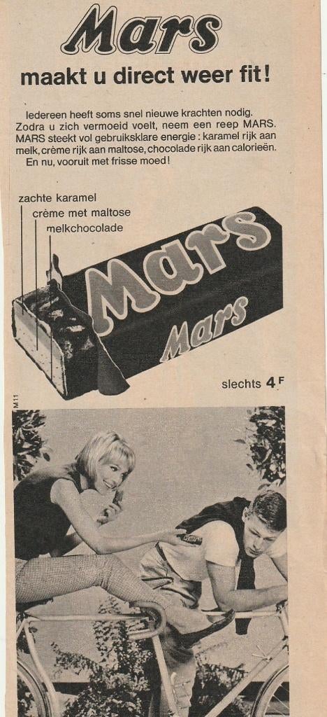 Retro reclame 1976 Mars chocolade op racefiets, Verzamelen, Retro, Verzenden, Overige typen