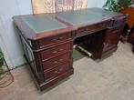 Klassiek Engels bureau, schrijftafel, desk met ingelegd leer, Ophalen of Verzenden