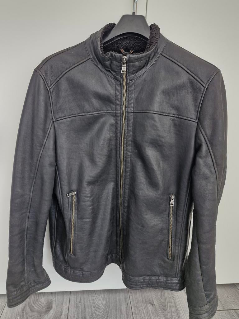 Stoere leren jas XL met teddy voering, Ophalen, Gedragen, Maat 56/58 (XL), Zwart