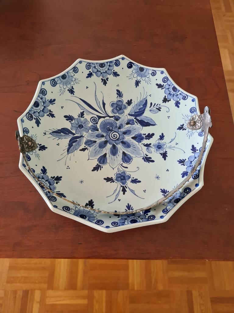 Antiek Delfts Blauw Bonbonschaaltje met Zilveren Hengsel, Ophalen of Verzenden