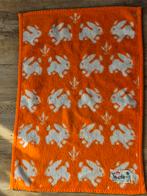 Aabe Dralon Deken / Plaid Konijntjes Oranje Wit, Gebruikt, Eenpersoons, Wit, Ophalen of Verzenden