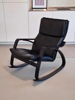 Vintage Ikea Poang Schommelstoel - Zwart Leer, Huis en Inrichting, Fauteuils, Gebruikt, 75 tot 100 cm, Ophalen of Verzenden, Leer