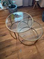 Set van 2 messing glazen salontafels, Huis en Inrichting, Tafels | Salontafels, Ophalen, Gebruikt, Rond, 50 tot 100 cm