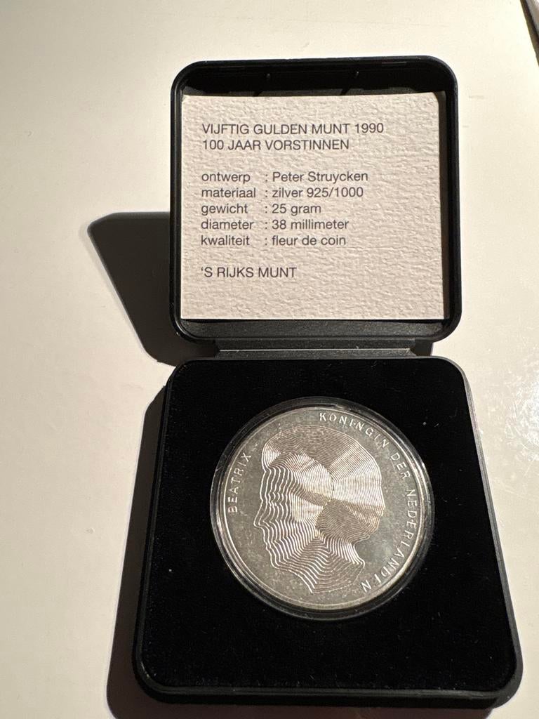 Zilveren Vijftig Gulden Munt 1990 - 100 Jaar Vorstinnen, Postzegels en Munten, Munten | Nederland, Koningin Beatrix, Zilver, Ophalen of Verzenden