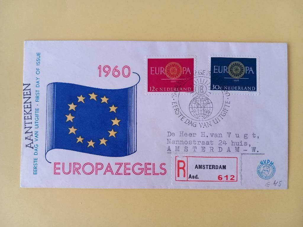 1960 Europazegels FDC E45 met open klep e1, Postzegels en Munten, Verzenden, Beschreven, Nederland