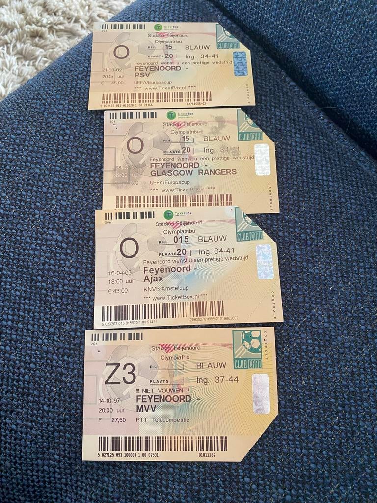 Kaarten feyenoord 1997 / 2002 / 2003, Tickets en Kaartjes, Twee personen