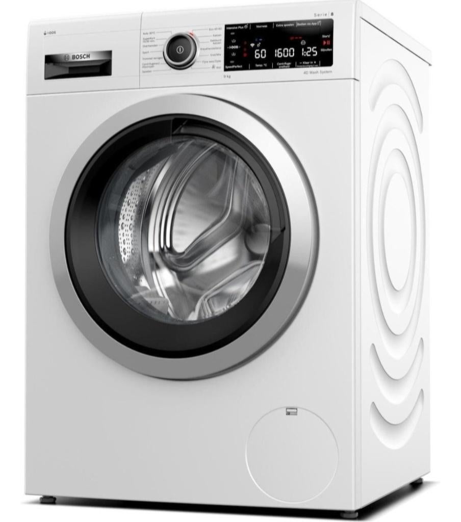 Bosch Serie8 Wasmachine 9Kg/1600RPM/A+++/i-DOS/Home Connect, Ophalen, 1200 tot 1600 toeren, Minder dan 85 cm, 8 tot 10 kg