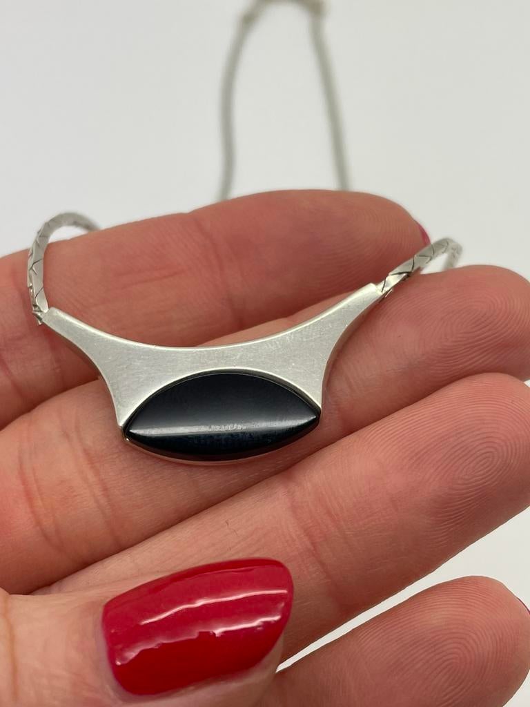 C966 Prachtige zilveren ketting met onyx hanger, Sieraden, Tassen en Uiterlijk, Antieke sieraden, Ophalen of Verzenden, Zilver