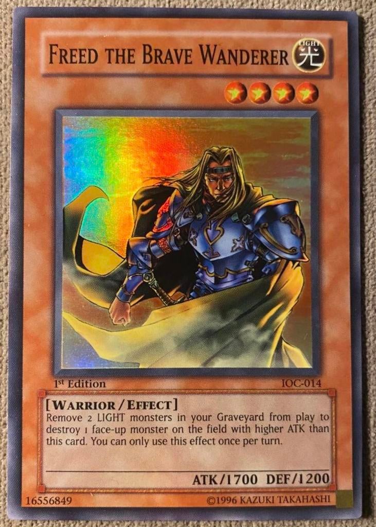 Yu-Gi-Oh! Freed the Brave Wanderer IOC 1st Edition !, Ophalen of Verzenden, Zo goed als nieuw, Losse kaart, Foil