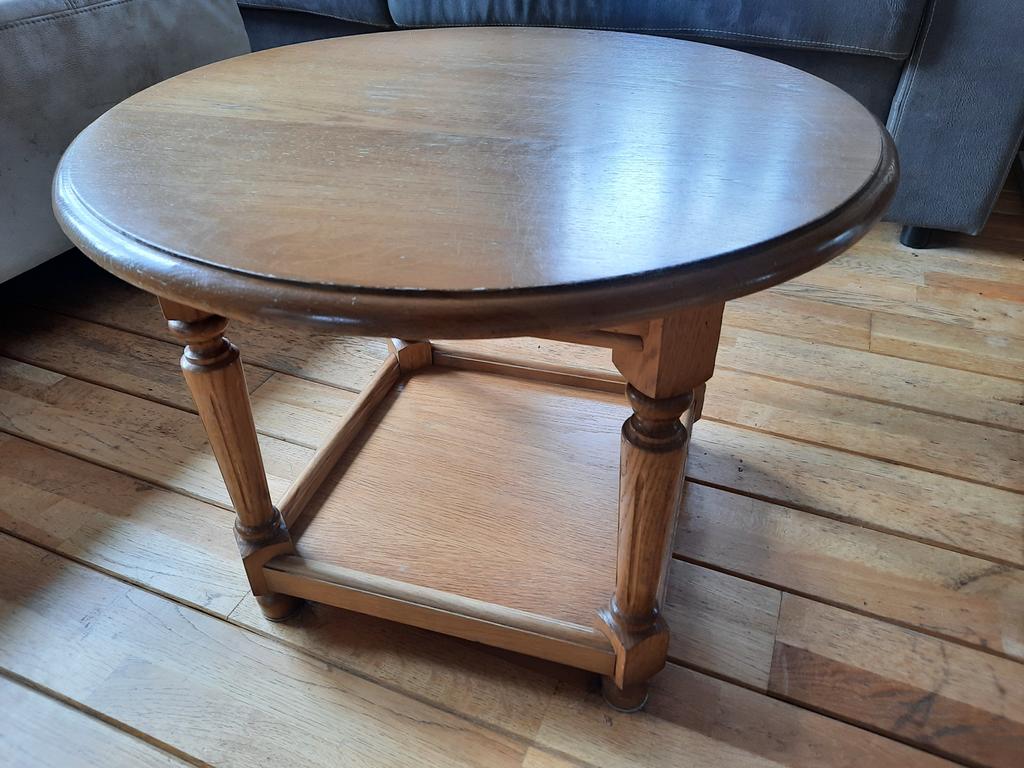 Mooie bijzettafel eiken patiné honing doorsnede 60 cm, 45 tot 60 cm, Minder dan 55 cm, Gebruikt, Rond