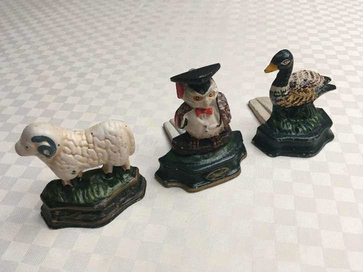 Vintage gietijzeren deurstoppers (schaap, uil en eend), Huis en Inrichting, Woonaccessoires | Deurstoppers, Gebruikt, Binnen, Buiten