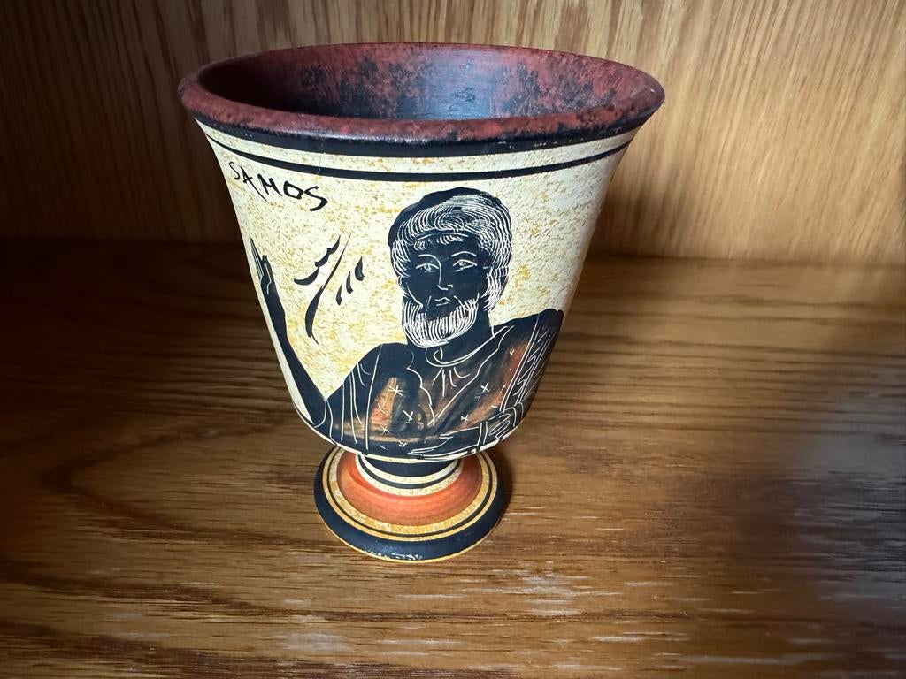 Grieks vaasje met afbeelding van man, onbeschadigd, Ophalen of Verzenden
