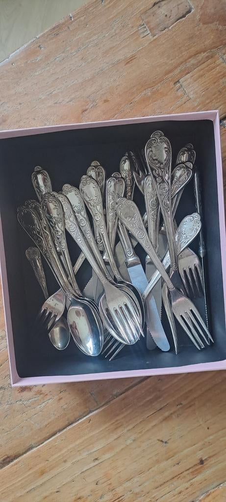 Doos met verzilverd bestek, Antiek en Kunst, Antiek | Goud en Zilver, Ophalen of Verzenden, Zilver