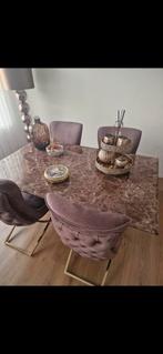 Richmond Marmer Eettafel & Salontafel - Bruin Goud, Ophalen, 100 tot 150 cm, Overige materialen, Luxe