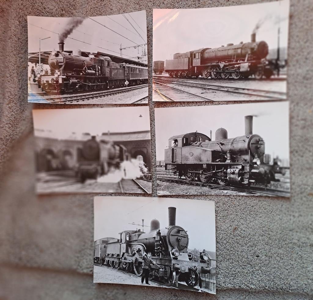 9 Oude fotokaarten Trein - Stoomlocomotieven, Verzamelen, Spoorwegen en Tramwegen, Ophalen of Verzenden, Zo goed als nieuw, Trein