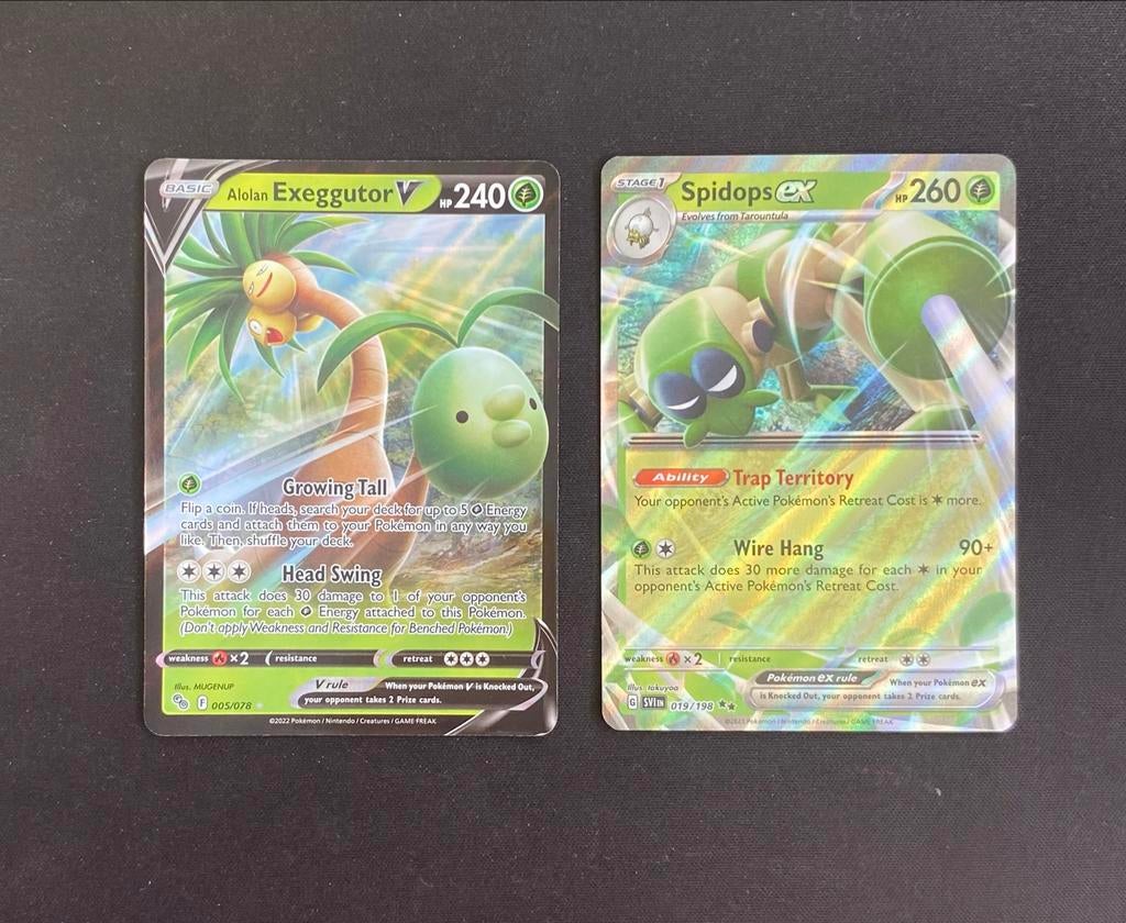 Pokémon Kaarten - Alolan Exeggutor V & Spidops ex, Ophalen of Verzenden, Zo goed als nieuw