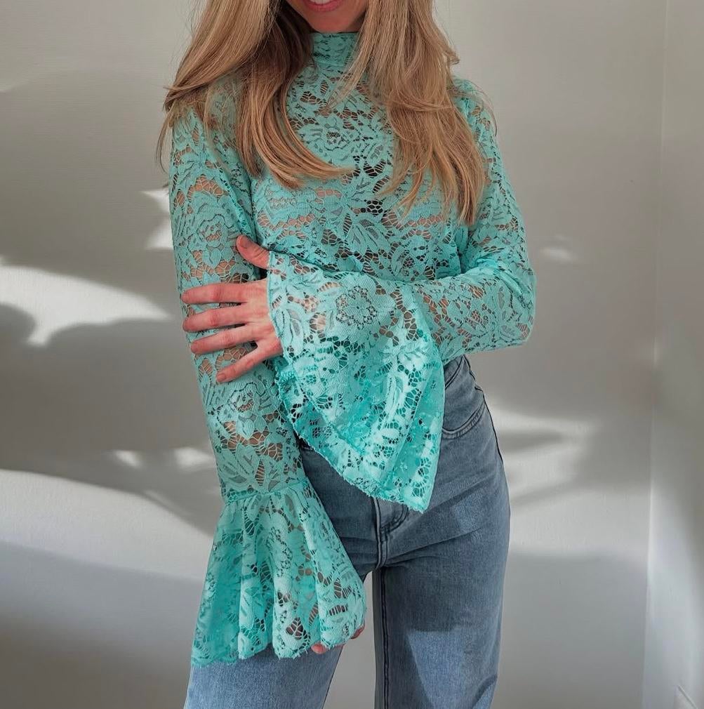 MADE IN ITALY kanten top turquoise mt TU