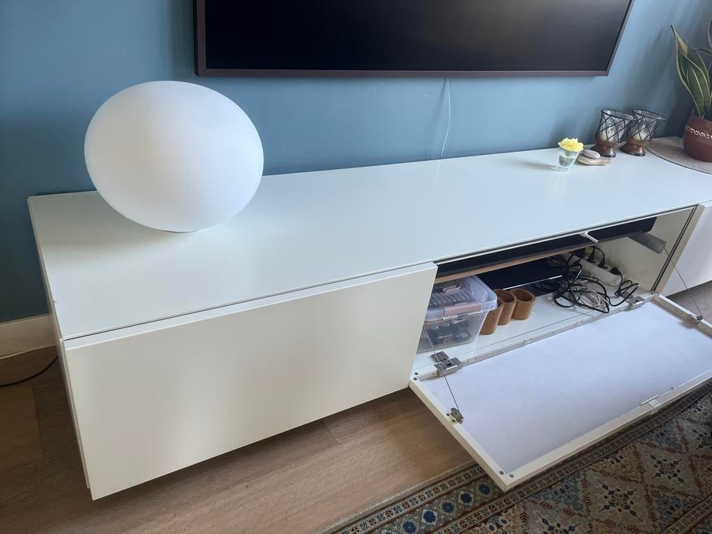 Witte tv kast, low board Húlsta., Ophalen, Overige materialen, Gebruikt, 200 cm of meer