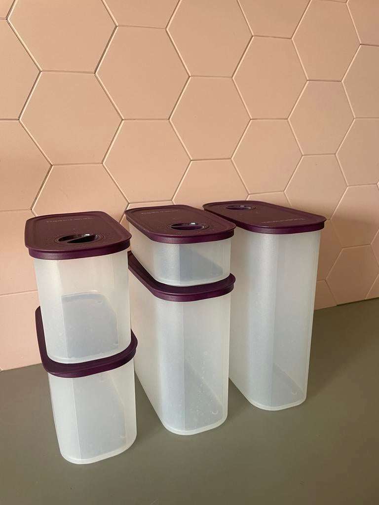 Tupperware voorraadbakken - set van 5, Ophalen of Verzenden, Gebruikt, Paars, Bus of Trommel