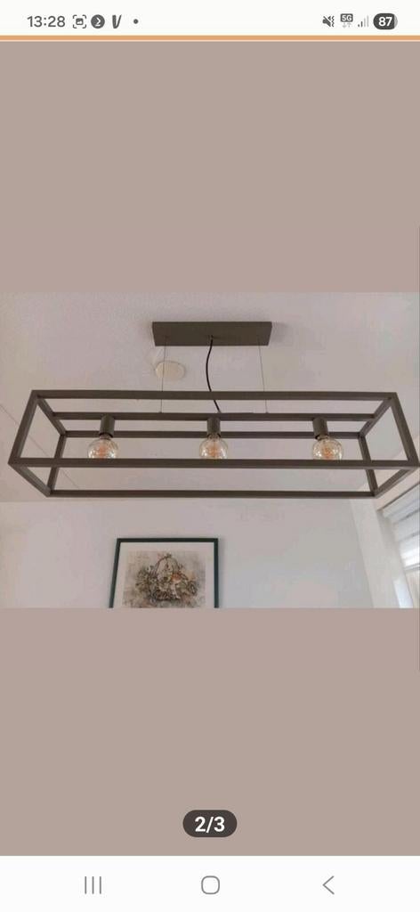 Hanglamp kooi design met 2 bijpassende tafellampjes, Ophalen, Gebruikt, Modern, Industrieel, Metaal