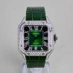 Cartier Santos Large - WSSA0062 - Iced Out, Sieraden, Tassen en Uiterlijk, Horloges | Heren, Overige merken, Cartier, Leer, Staal