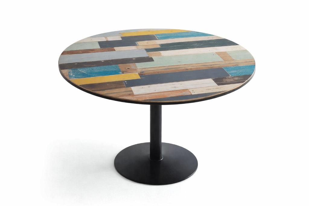 Unieke ronde-houten-planken-tafel, Rond, Zo goed als nieuw, Vier personen, Reclaimed wood look
