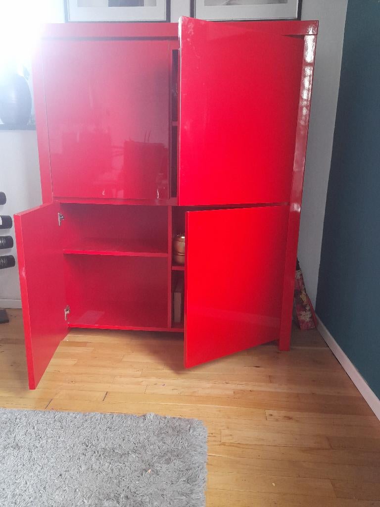 Dressoir kastje en 2 ladekastjes rood hoogglans, Huis en Inrichting, Kasten | Dressoirs, Ophalen, Kunststof, 100 tot 150 cm, Zo goed als nieuw