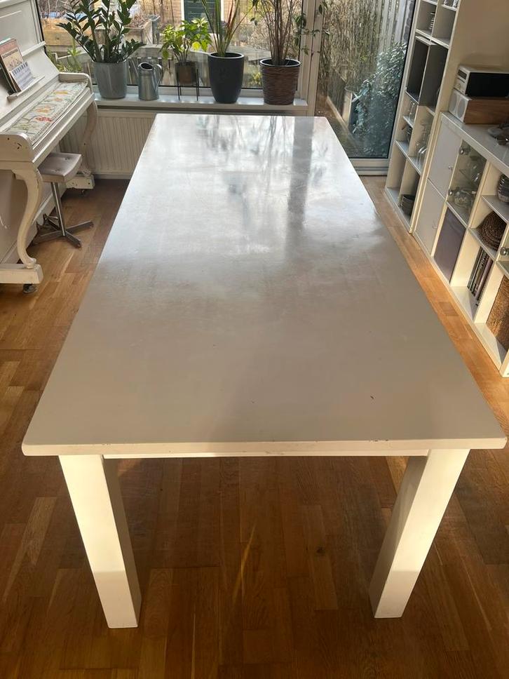 Langwerpige witte houten eettafel GRATIS op te halen, Huis en Inrichting, Tafels | Eettafels, Gebruikt, 50 tot 100 cm, 200 cm of meer