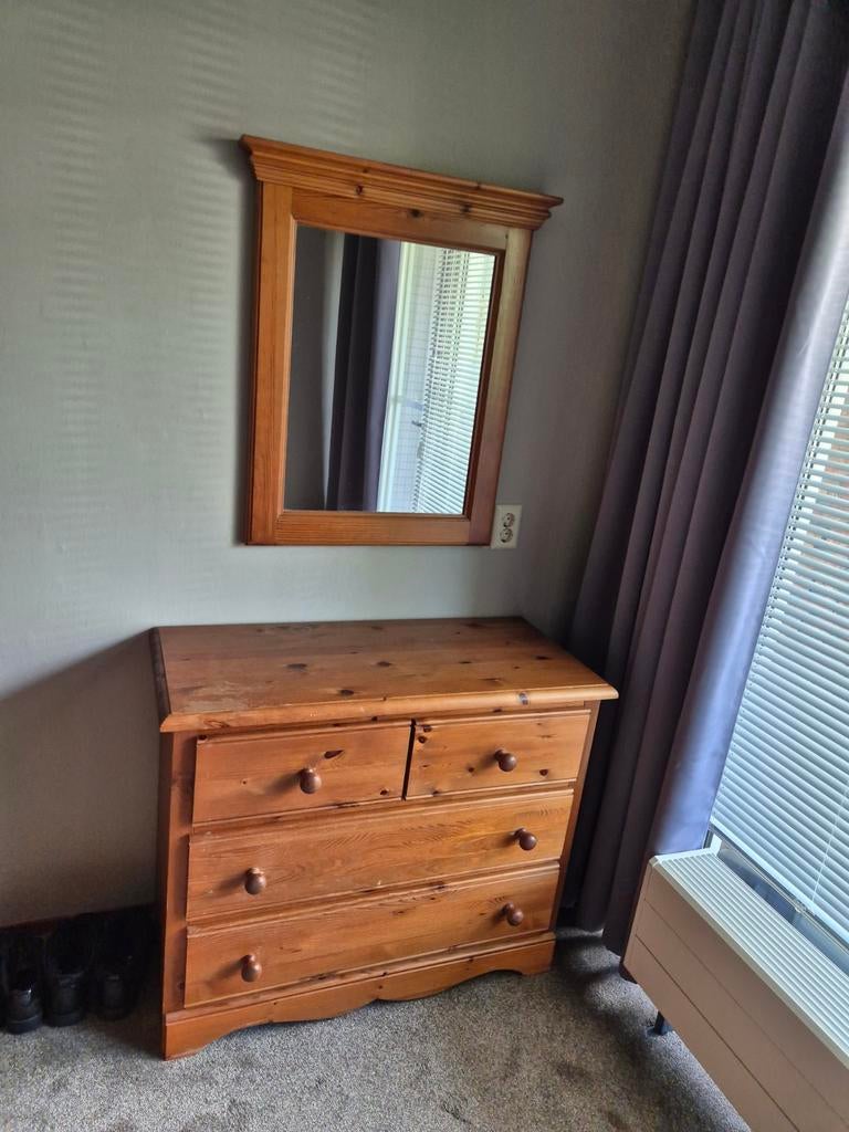 Grenen ladekast met spiegel, Huis en Inrichting, Kasten | Ladekasten, Ophalen, Gebruikt, 50 tot 100 cm, Minder dan 100 cm