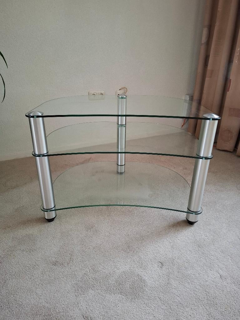 Televisie en hifi tafel van glas en metaal., Ophalen