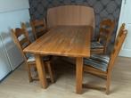 Eettafel + 4 stoelen (blank eiken) 85cm. x 140 cm., Ophalen, Gebruikt, 100 tot 150 cm, Eikenhout