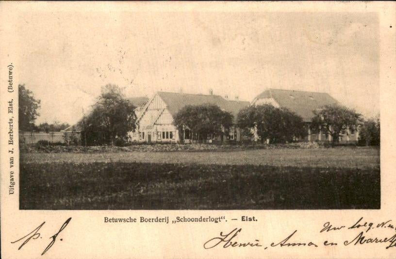 Elst - Betuwsche Boerderij Schoonderlogt, Verzamelen, Ansichtkaarten | Nederland, Gelopen, Gelderland, Voor 1920, Ophalen of Verzenden