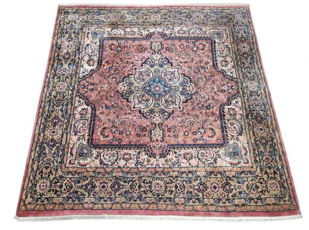 Handmade Persian wool Kirman carpet square pink 188x188cm, Persian Perzisch vintage oosters hype, 150 tot 200 cm, Vierkant, Ophalen of Verzenden