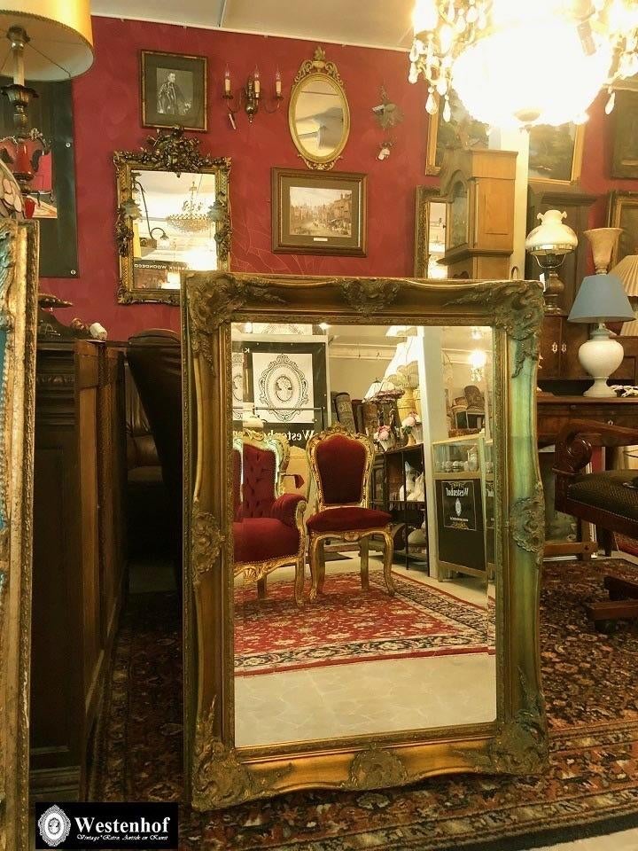 Grote barok spiegel / wandspiegel antiek / klassiek lijst, Antiek en Kunst, Ophalen, Rechthoekig, 50 tot 100 cm, 100 tot 150 cm