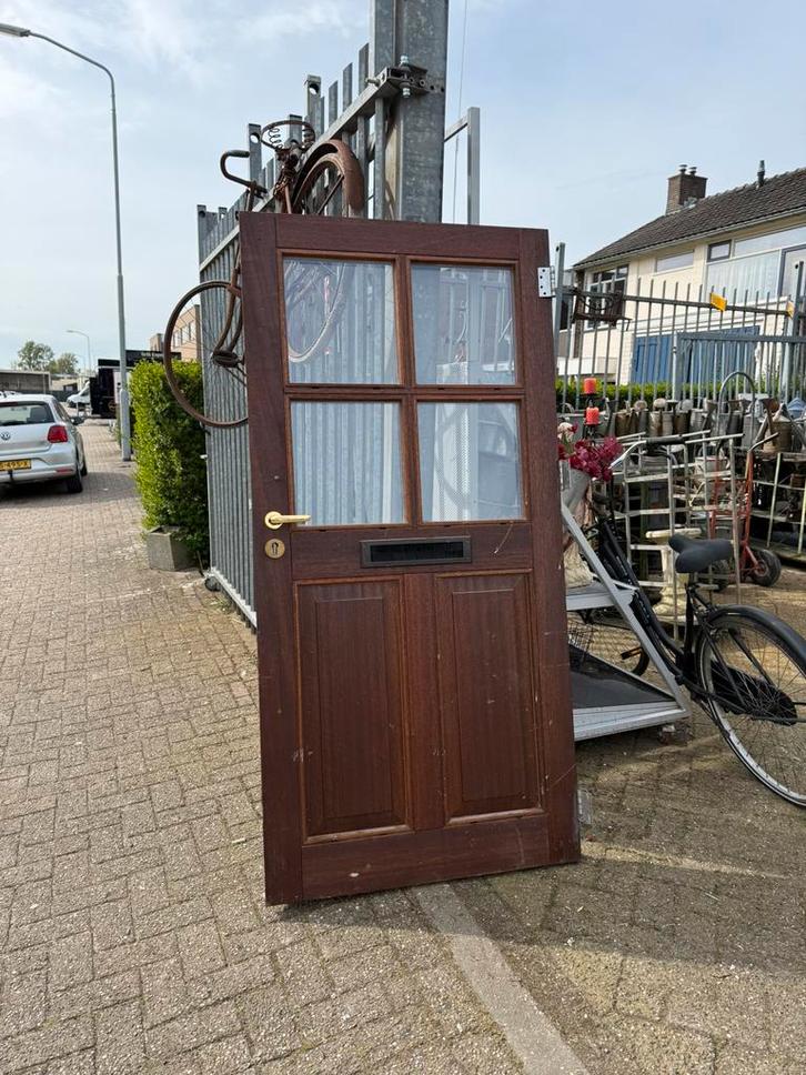 Hardhouten buitendeur, Doe-het-zelf en Verbouw, Deuren en Horren, Gebruikt, Buitendeur, Minder dan 200 cm, 80 tot 100 cm, Hout