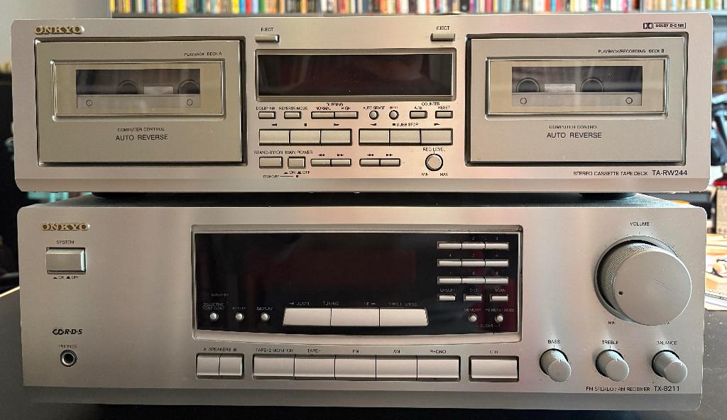 Te koop: Onkyo TX-8211 Receiver + TA-RW244 Cassettedeck + AB, Ophalen, Dubbel, Overige merken, Tiptoetsen