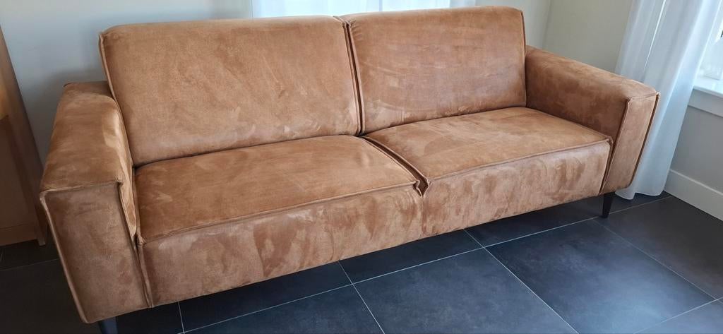 3-zits bank in cognac kleur, 3 jaar oud, Ophalen, Gebruikt, Driepersoons, 75 tot 100 cm