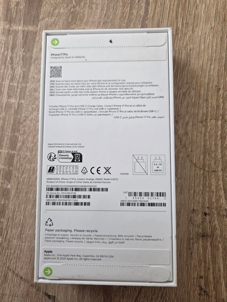 Iphone 17 pro 256 gb NIEUW geseald +bon  1150, Ophalen of Verzenden, Nieuw, 256 GB, Zonder simlock