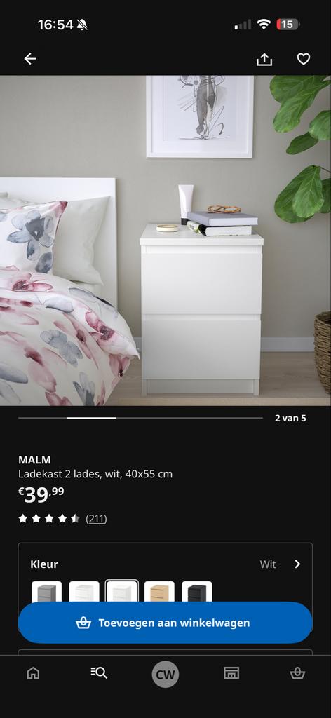 Set (2x) IKEA Malm nachtkastje wit, Huis en Inrichting, Ophalen, Minder dan 45 cm, 55 tot 70 cm, Zo goed als nieuw