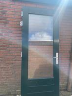 Achterdeur met dubbele glas, wit en donkergroen, Doe-het-zelf en Verbouw, Ophalen, Gebruikt, 80 tot 100 cm, 200 tot 215 cm