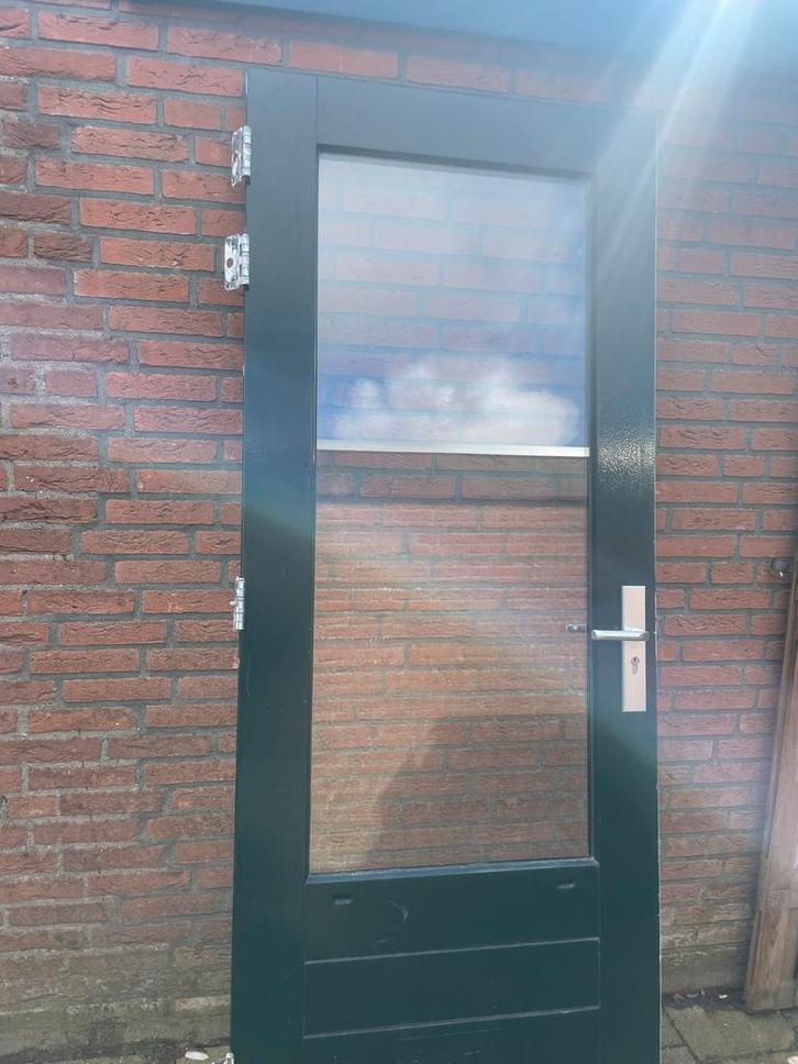 Achterdeur met dubbele glas, wit en donkergroen, Doe-het-zelf en Verbouw, Deuren en Horren, Gebruikt, Buitendeur, 200 tot 215 cm