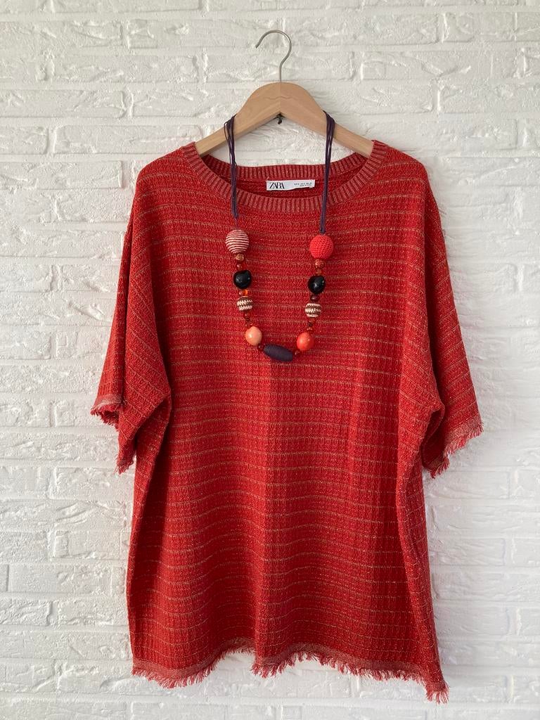 Oversizede  Tuniek Top rood/oranje met gouddraad, Kleding | Dames, Zara, Ophalen of Verzenden, Zo goed als nieuw, Rood