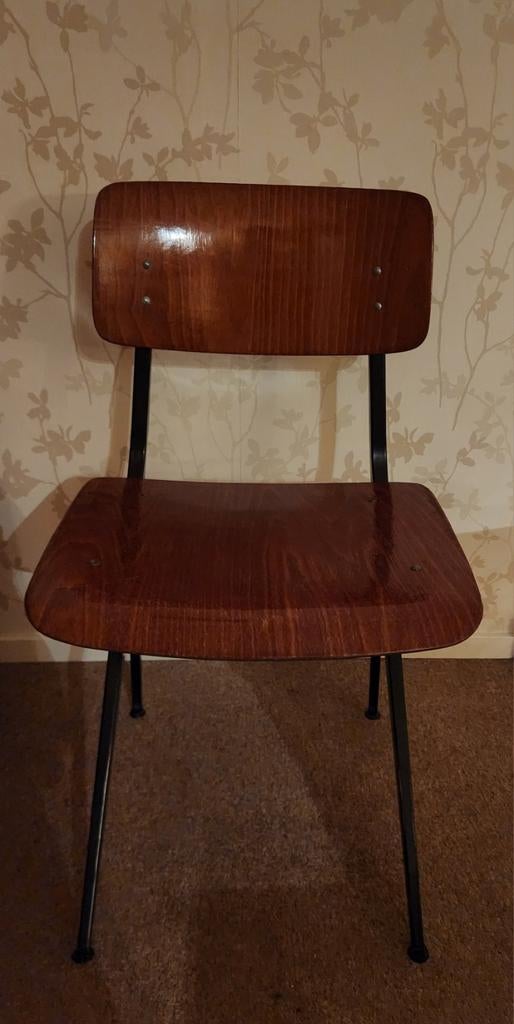 Vintage Marko stoel - Bruin hout en zwart metaal, Huis en Inrichting, Ophalen, Gebruikt, Bruin, Vintage, Retro, Industrieel