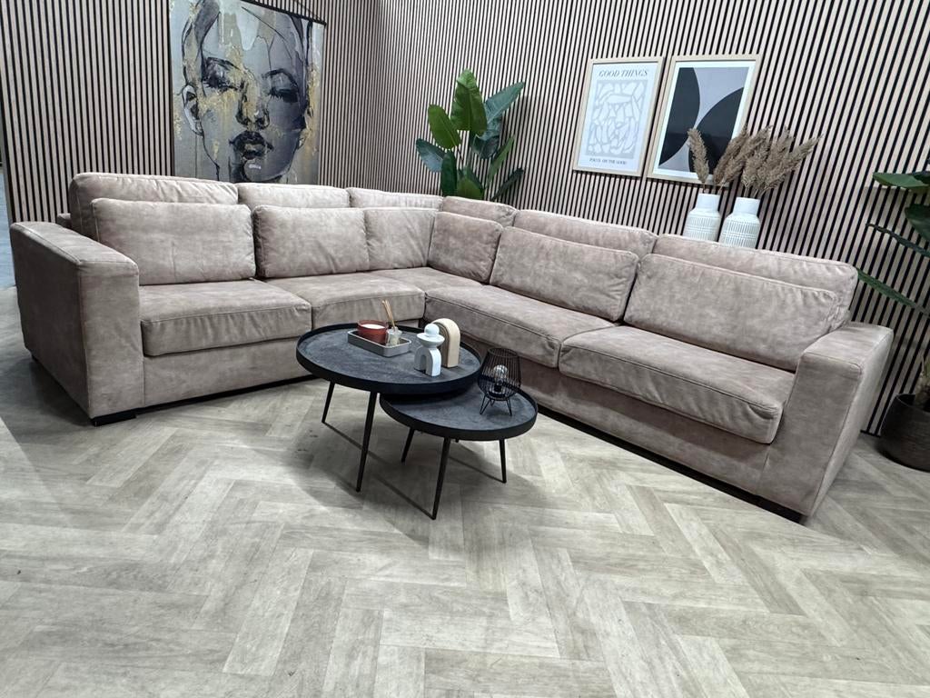 ZGAN Royale Velvet Velours Hoekbank - Taupe/Beige - 325x283