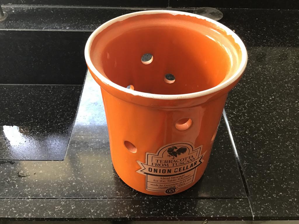 Oranje terracotta uienpot uit Toscane, Huis en Inrichting, Gebruikt, Ophalen of Verzenden, Voorraadpot, Steen/keramiek