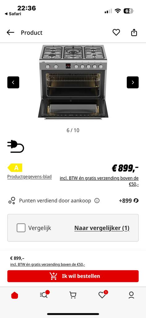 Gasfornuis 5 pits met elektronische oven, 60 cm of meer, Ophalen of Verzenden, Zo goed als nieuw, Vrijstaand